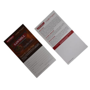 sawmill restaurant plastic loyalty club card with paper carrier 2
