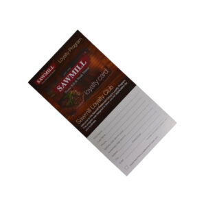 sawmill restaurant plastic loyalty club card with paper carrier 3